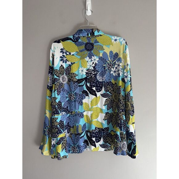 Habitat Floral Blouse Top Flare Flutter Sleeve Tiered Artsy Drapes Classic Large - Picture 10 of 16